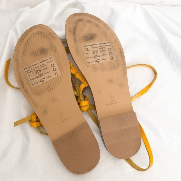Anthropologie Pilcro Yellow Leather Thong Lace Up Sandals 8 Yellow Boho Summer - Picture 4 of 6